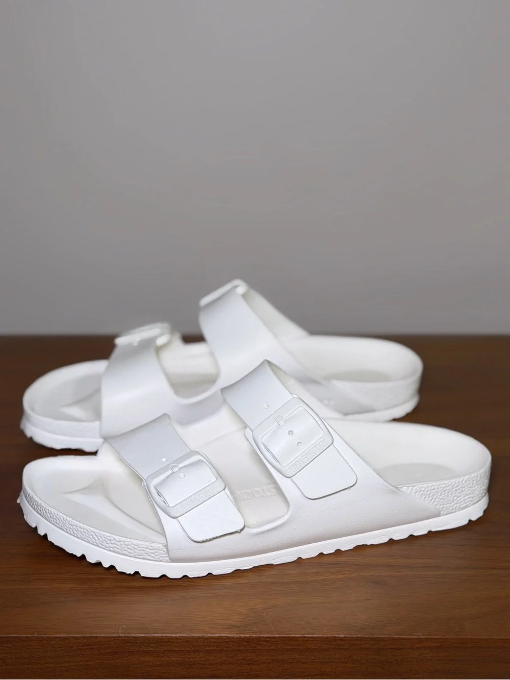 White Double-Buckle Slide Sandals Birkenstock Arizona Essentials EVA Size EU 40